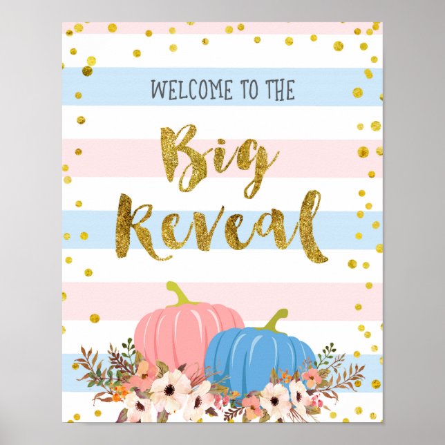 Välkomstskylt för blommigt Pumpkin Gender Reveal Poster (Framsidan)