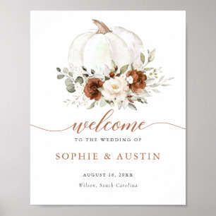 Välkomstskylt för blommigt Rust Pumpkin Fall Weddi Poster