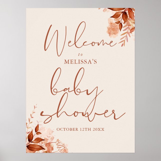 Välkomstskylt för blomsterhöst baby shower poster (Framsidan)