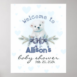 Välkomstskylt för Blue Bear Unge Cute Baby Shower Poster