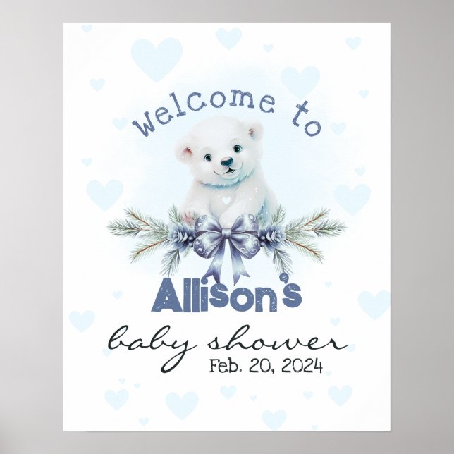 Välkomstskylt för Blue Bear Unge Cute Baby Shower  Poster (Framsidan)