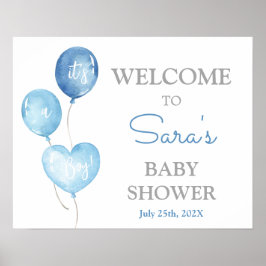Välkomstskylt för Blue Bububblor Baby Shower Boy Poster