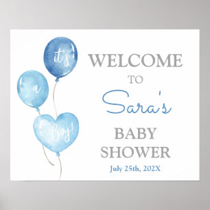 Välkomstskylt för Blue Bububblor Baby Shower Boy Poster