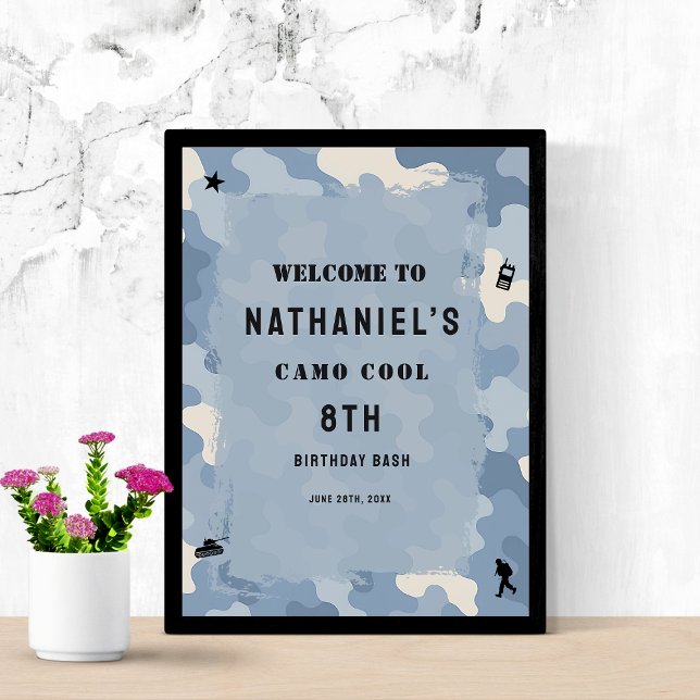Välkomstskylt för Blue Camo Military Birthday Poster (Skapare uppladdad)