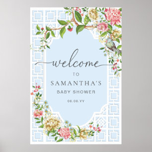Välkomstskylt för Blue Chinoiserie Blommigt Baby S Poster