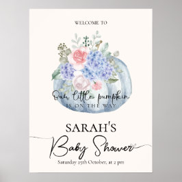 Välkomstskylt för Blue Flower Pumpkin Fall Baby Sh Poster