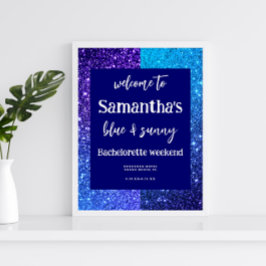 Välkomstskylt för Blue Glitter Bachelorette Party Poster
