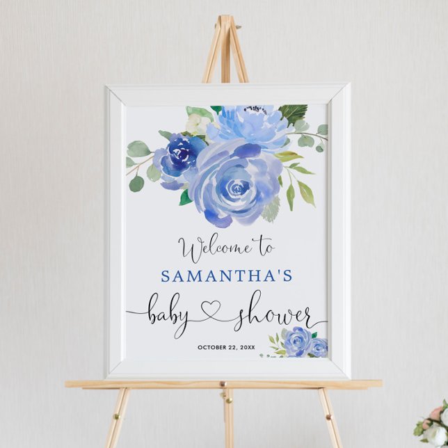 Välkomstskylt för Blue Greenery blommigt-babydusch Poster (Skapare uppladdad)