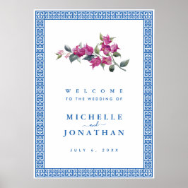 Välkomstskylt för Blue Grekiska Nyckel Bröllop Poster