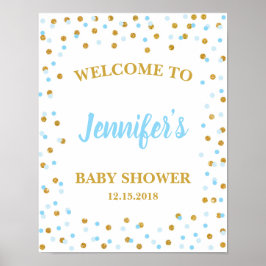 Välkomstskylt för Blue & Guld Baby Shower Personli Poster
