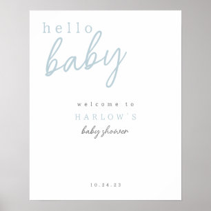 Välkomstskylt för Blue Hej Baby Modern Baby Shower Poster
