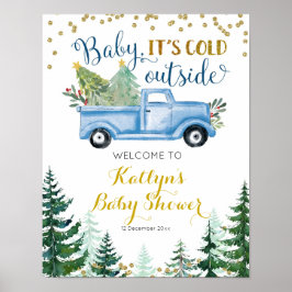 Välkomstskylt för Blue jul Lastbil Baby Shower Poster
