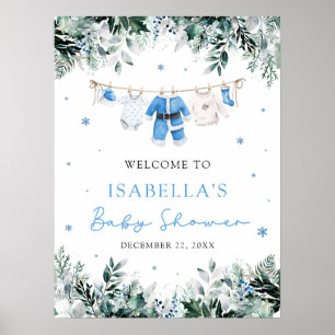 Välkomstskylt för Blue jul Santa Baby Baby Shower Poster