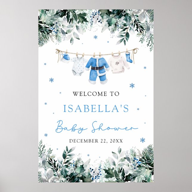 Välkomstskylt för Blue jul Santa Baby Baby Shower Poster (Framsidan)