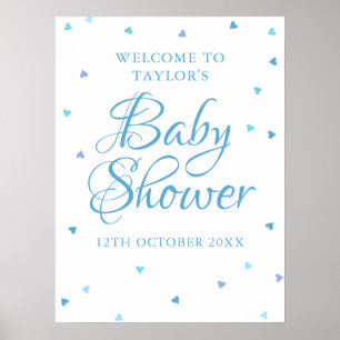 Välkomstskylt för Blue Kärlek Hearts Baby Shower Poster