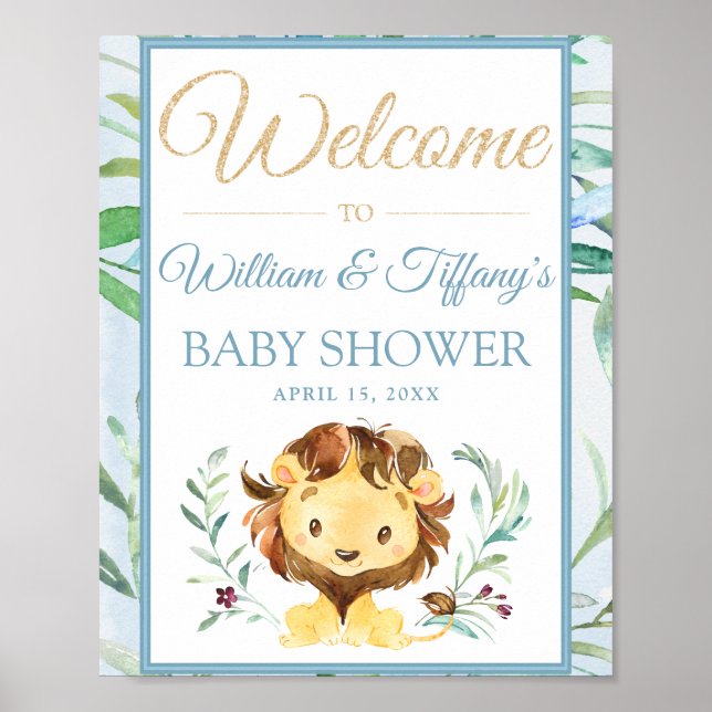 Välkomstskylt för Blue Lejon Boy's Baby Shower Pos Poster (Framsidan)