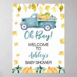 Välkomstskylt för Blue Little Pumpkin Lastbil Baby Poster