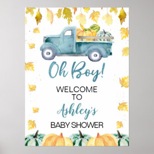 Välkomstskylt för Blue Little Pumpkin Lastbil Baby Poster