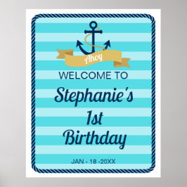 Välkomstskylt för Blue Rand Nautical Birthday Poster