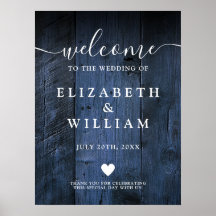 Välkomstskylt för Blue Rustic Wood Barn Bröllop