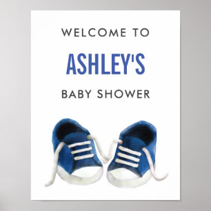 Välkomstskylt för Blue Sneakers Baby Shower Poster