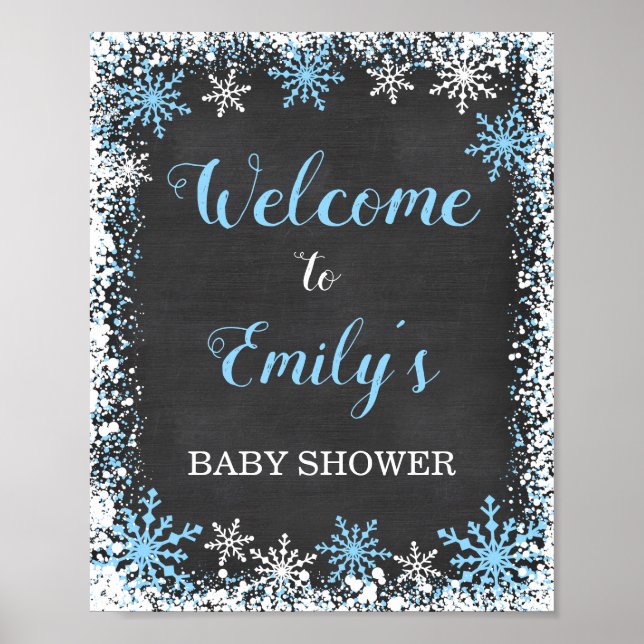 Välkomstskylt för Blue White Snowflake Boy Shower Poster (Framsidan)