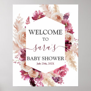Välkomstskylt för Boho Burgundy Baby Shower Girl Poster