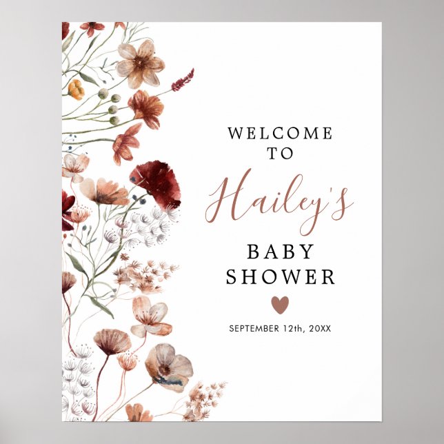 Välkomstskylt för Boho Fall WildblomBaby Shower Poster (Framsidan)