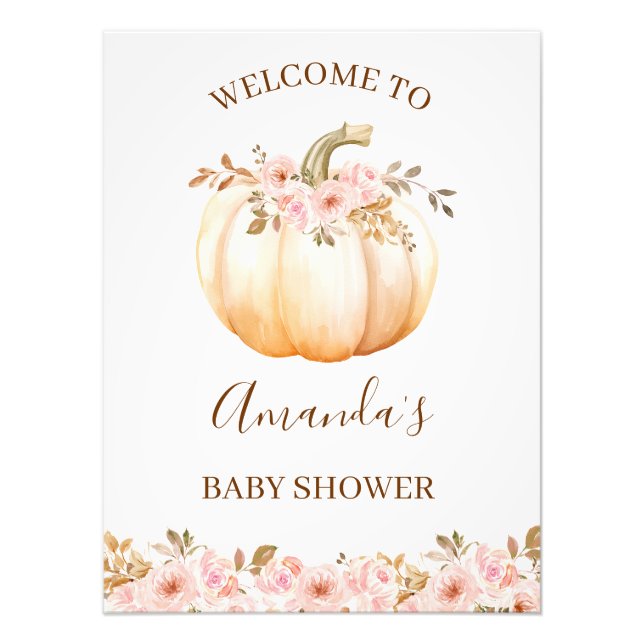 Välkomstskylt för Boho Little Pumpkin Baby Shower Fototryck (Framsidan)