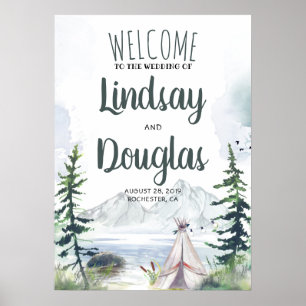 Välkomstskylt för Boho Mountains Äventyr Bröllop Poster