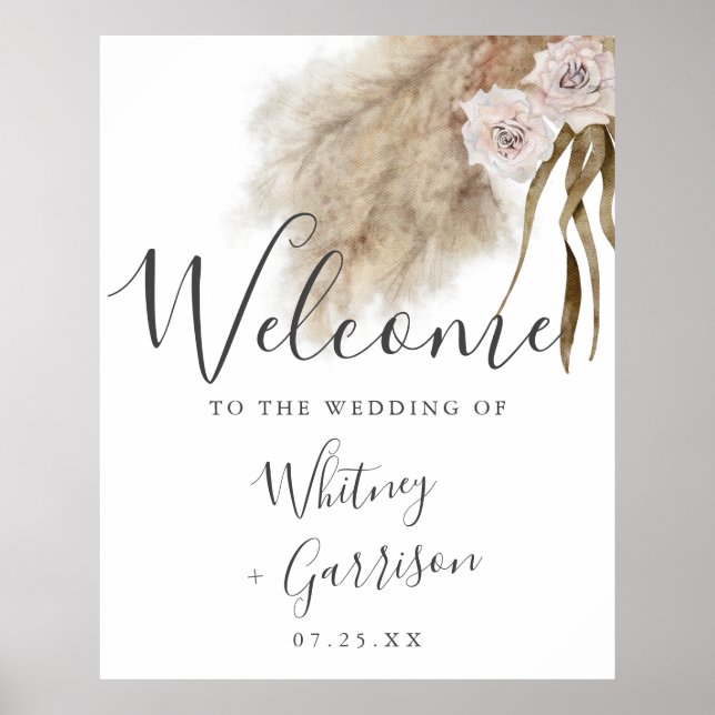 Välkomstskylt för Boho Pampas Grass Botanical Bröl Poster (Framsidan)