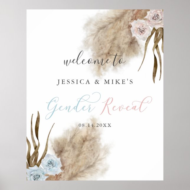 Välkomstskylt för Boho Pampas Grass Gender Reveal  Poster (Framsidan)
