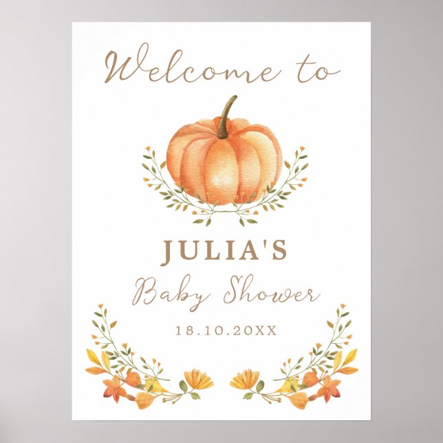 Välkomstskylt för Boho Pumpkin Fall Foliage Baby S Poster (Framsidan)