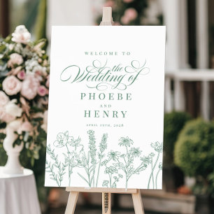 Välkomstskylt för Boho Wildblomma Vår Grönt Bröllo Poster
