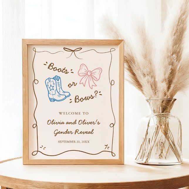 Välkomstskylt för Boots eller Bows Gender Reveal P Poster (Skapare uppladdad)
