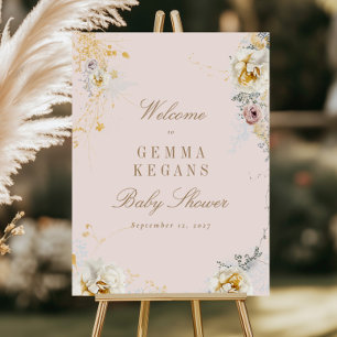 välkomstskylt för botaniska babyduschar poster