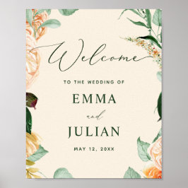 Välkomstskylt för botaniska Boho Greenery Peach Br Poster