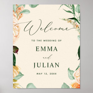 Välkomstskylt för botaniska Boho Greenery Peach Br Poster