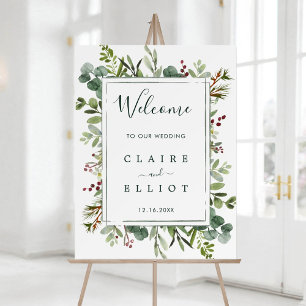 Välkomstskylt för botaniskt grönt jul i Bröllop Poster