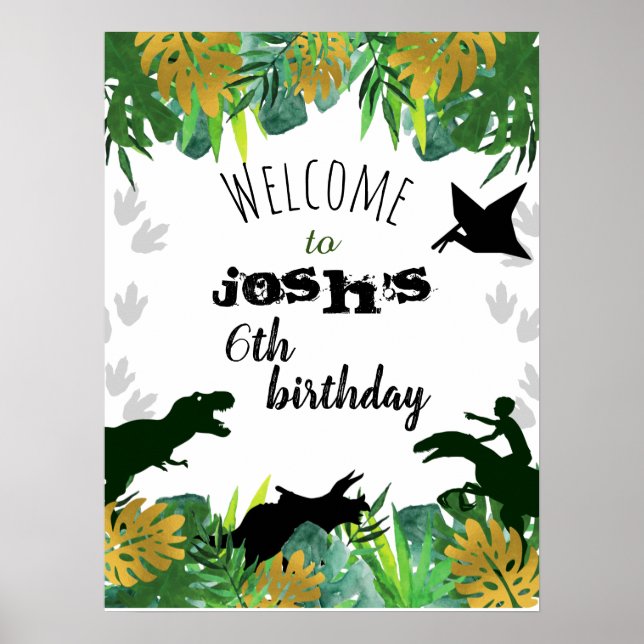 Välkomstskylt för Boy Dinosaur Birthday Poster (Framsidan)