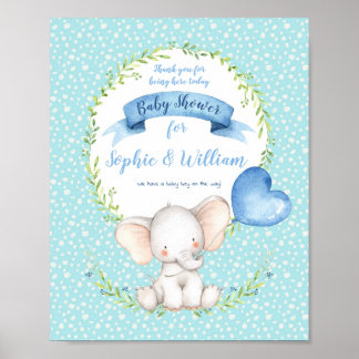 Välkomstskylt för Boy Elephant Baby Shower Blue Poster
