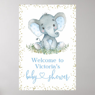 Välkomstskylt för Boy Elephant Guld Glitter Baby S Poster