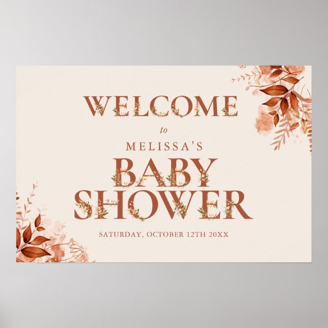 Välkomstskylt för Brev Fall Baby Shower på Blommig Poster (Framsidan)