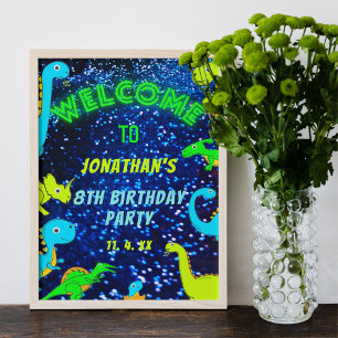 Välkomstskylt för Bright Neon Dinosaurs Boys Party Poster