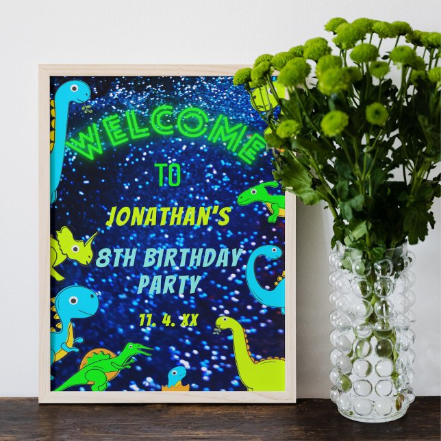 Välkomstskylt för Bright Neon Dinosaurs Boys Party Poster (Skapare uppladdad)