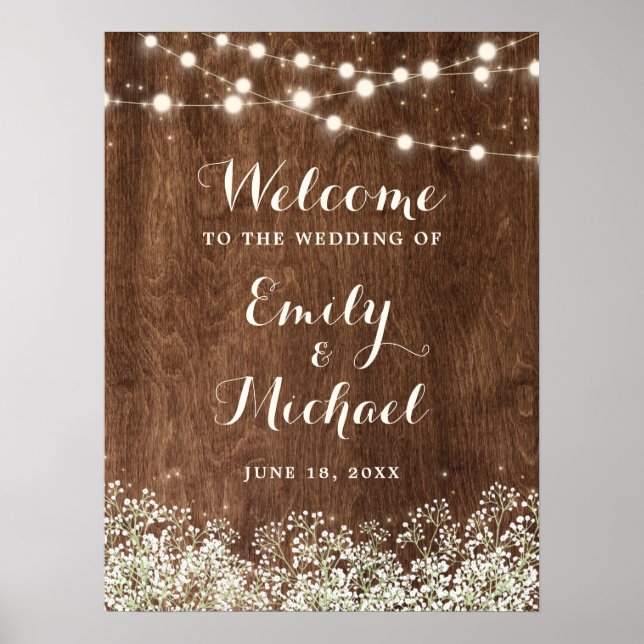 Välkomstskylt för Bröllop från rustiska Wood Baby' Poster (Framsidan)