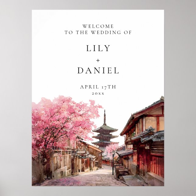 Välkomstskylt för bröllop i Kyoto Japan Poster (Framsidan)