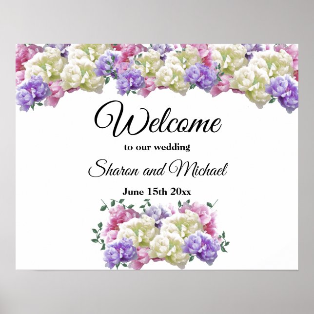 Välkomstskylt för bröllop med blandad blomsterbuke poster (Framsidan)