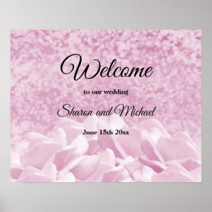 Välkomstskylt för bröllop med rosa rosor poster