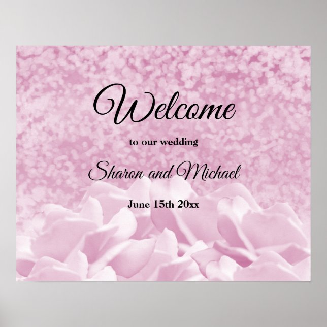 Välkomstskylt för bröllop med rosa rosor poster (Framsidan)